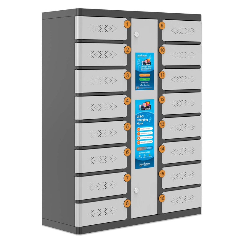 INTELLINET/MANHATTAN Charging Kiosk for Phones - 16-Compartment - USB-C - 500 W