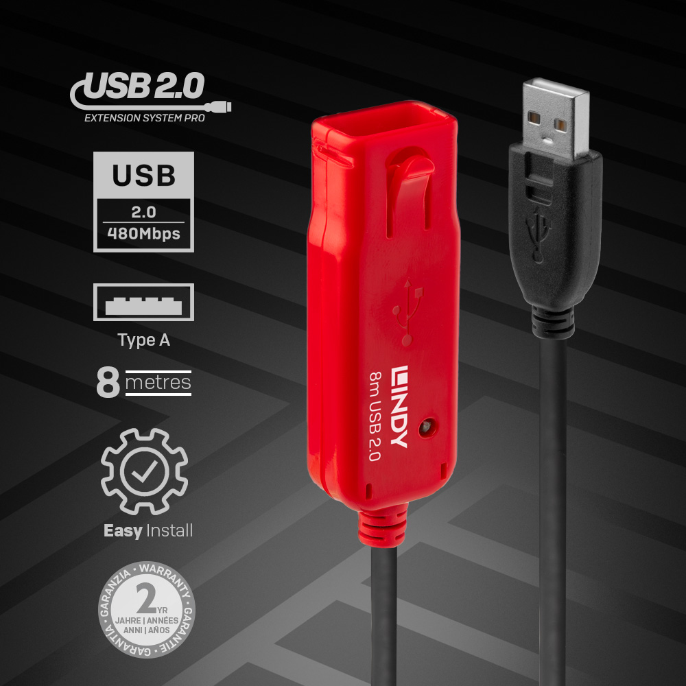 LINDY USB 2.0 Active Extension Cable Pro 8m