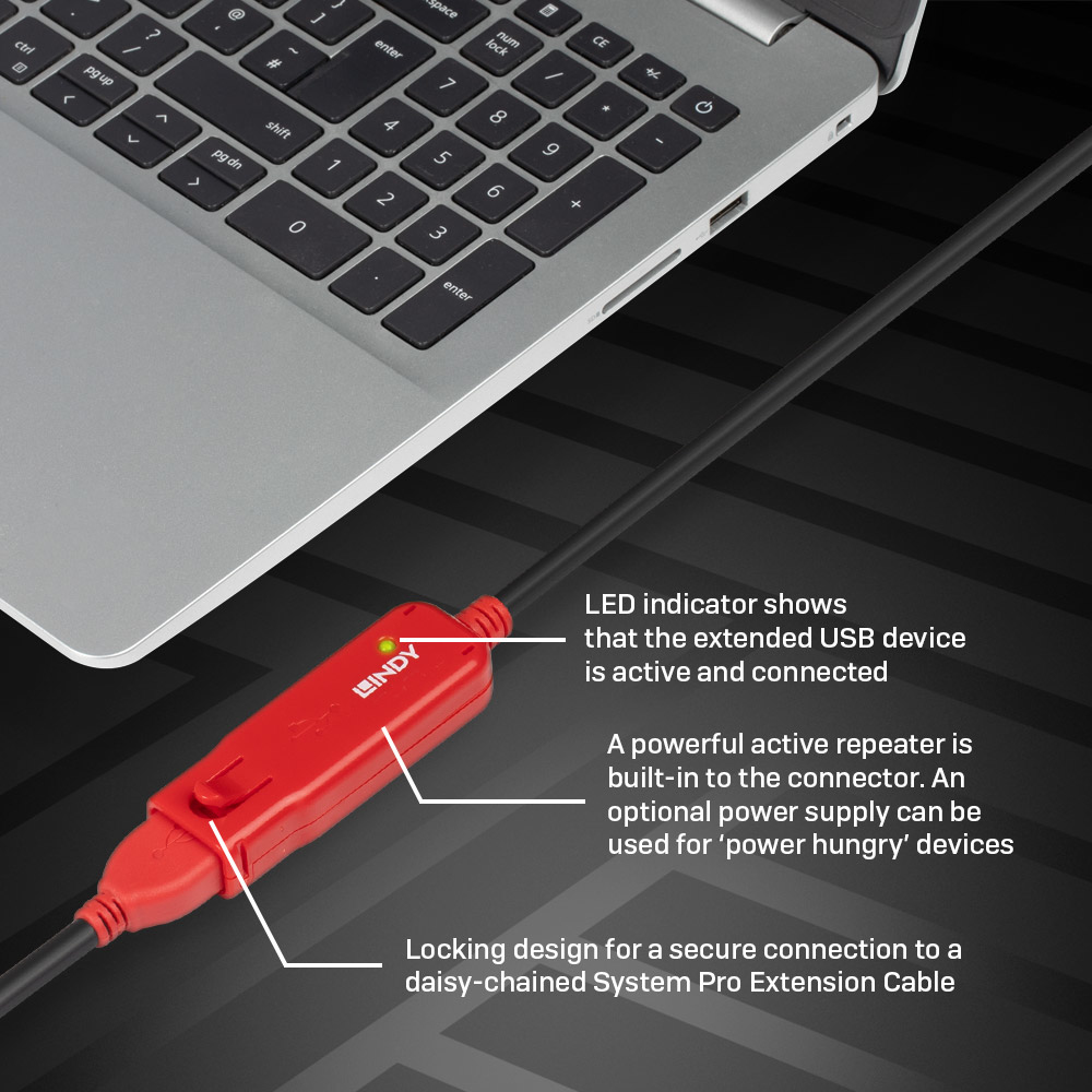 LINDY USB 2.0 Active Extension Cable Pro 12m