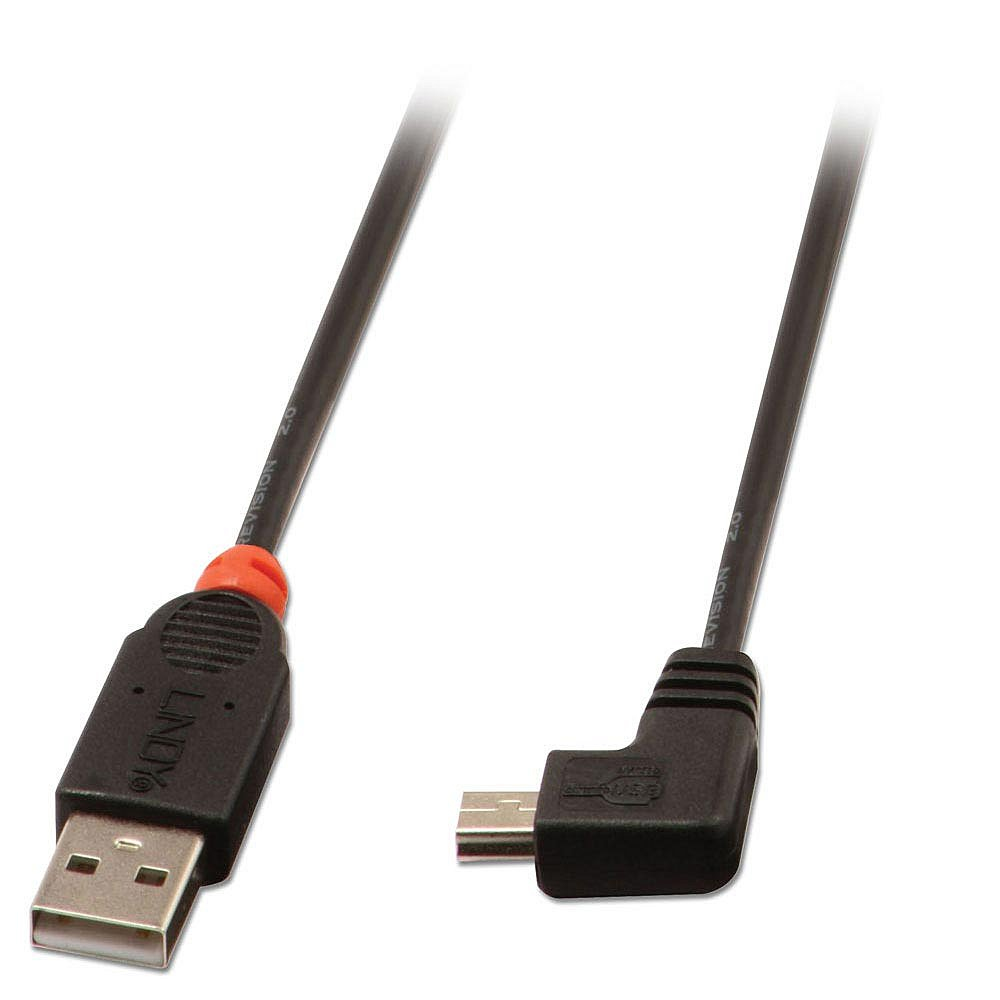 LINDY USB 2.0 Cable, Type A To Mini-b, 90 Degree Right Angle 1m