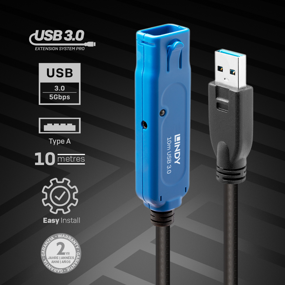 LINDY Active Extension Cable - USB3.0 - Type A Male / Type A Female - 10m