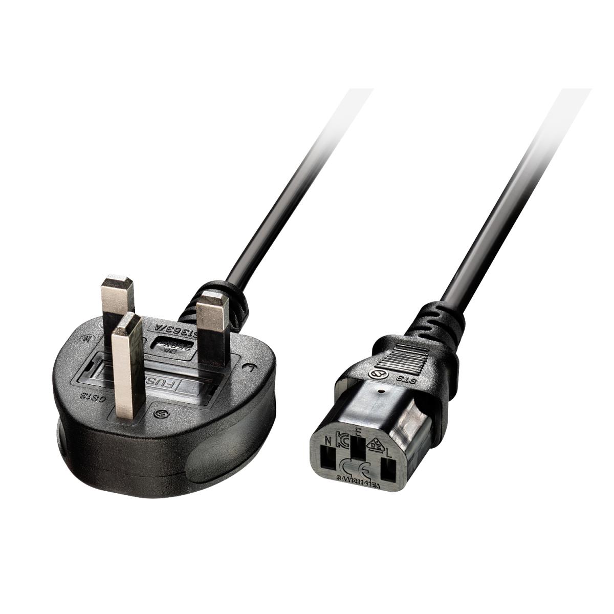 LINDY Mains Power Cable - 3 Pin Plug To Iec C13 - 2m Uk