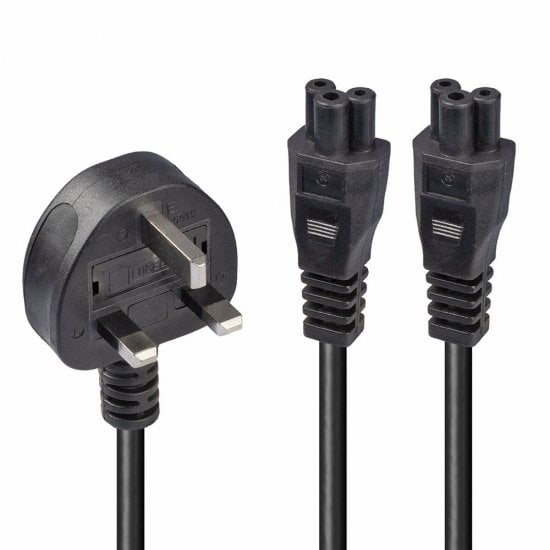 LINDY Mains Power Cable - 3 Pin Plug To 2 X Iec C5 - 2.5m Uk