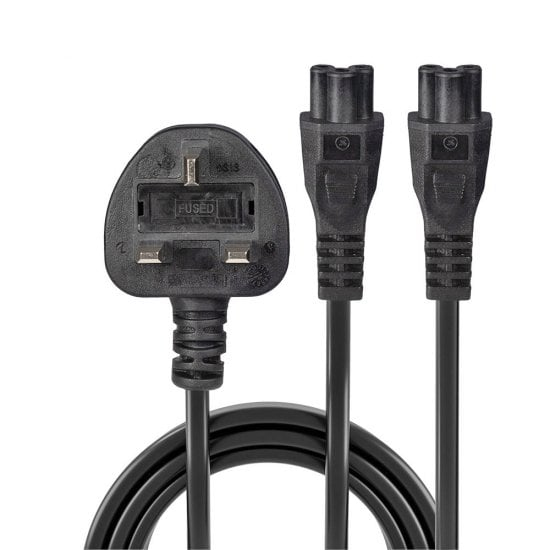 LINDY Mains Power Cable - 3 Pin Plug To 2 X Iec C5 - 2.5m Uk
