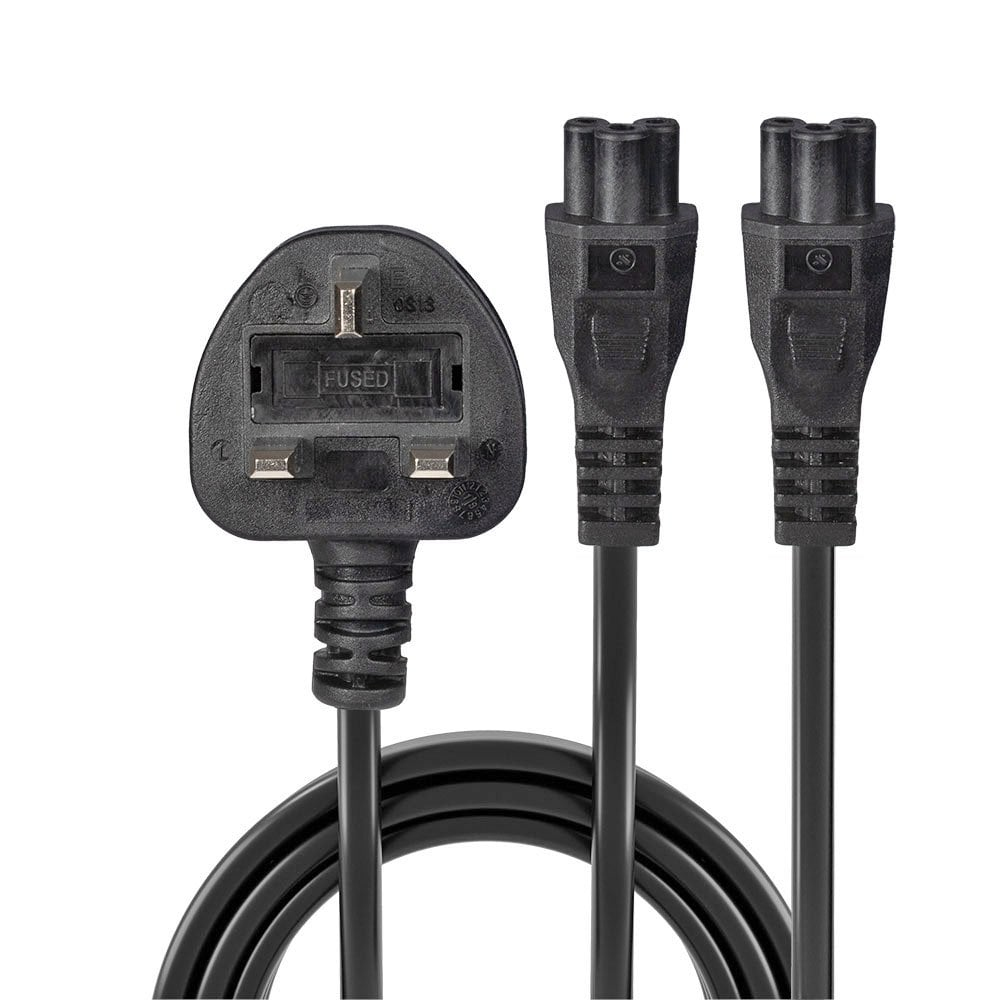 LINDY Mains Power Cable - 3 Pin Plug To 2 X Iec C5 - 2.5m Uk