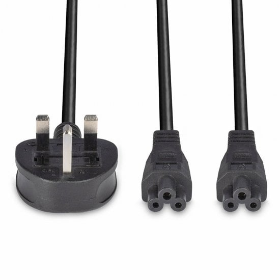 LINDY Mains Power Cable - 3 Pin Plug To 2 X Iec C5 - 2.5m Uk