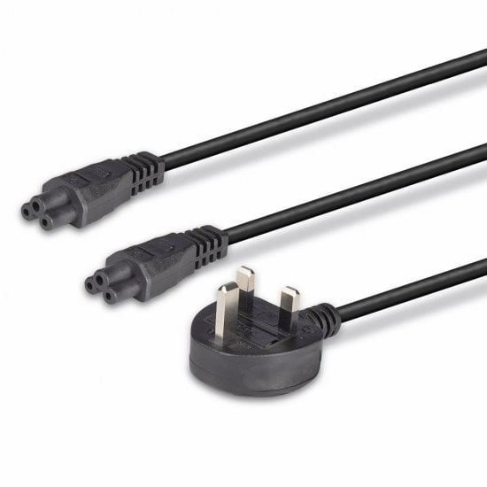 LINDY Mains Power Cable - 3 Pin Plug To 2 X Iec C5 - 2.5m Uk