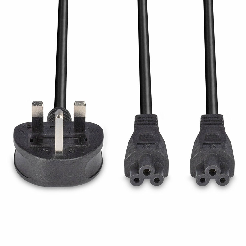 LINDY Mains Power Cable - 3 Pin Plug To 2 X Iec C5 - 2.5m Uk