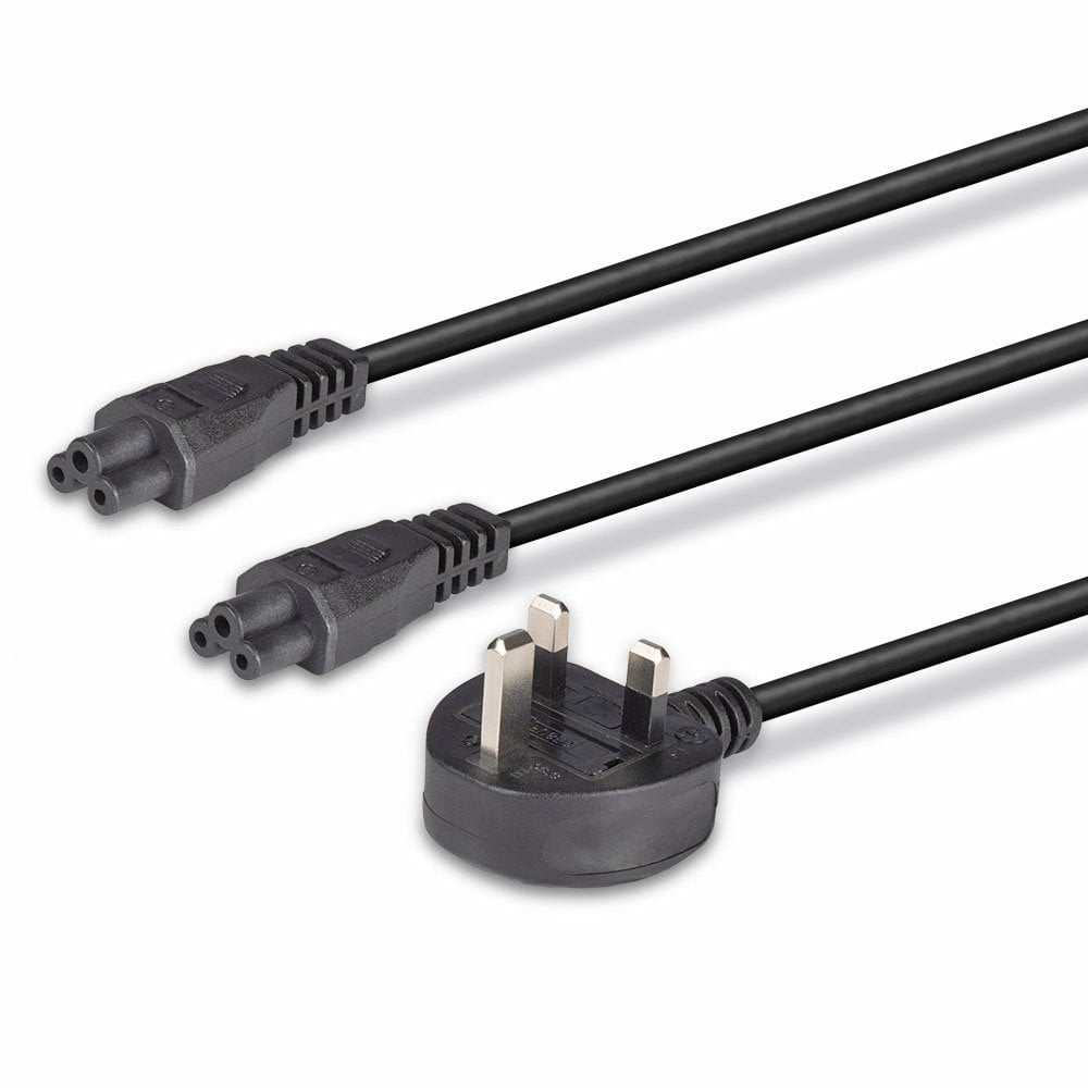 LINDY Mains Power Cable - 3 Pin Plug To 2 X Iec C5 - 2.5m Uk