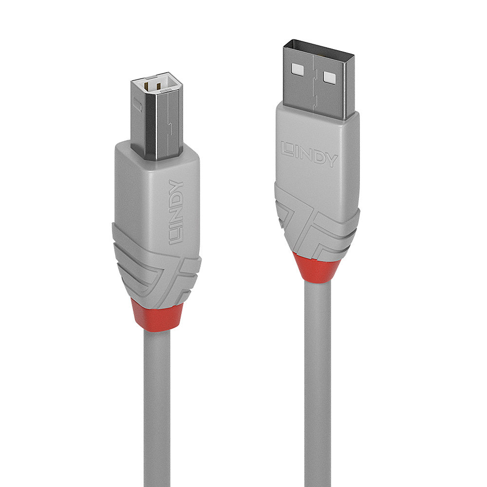 LINDY Cable - USB Type A Male To B Male - Cool Grey - 5m
