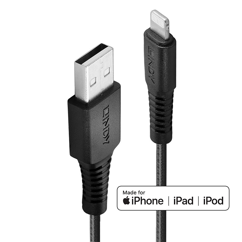 LINDY Lightning Charging Cable - USB Type A Male To Lightning Male - Reinforced - 3m