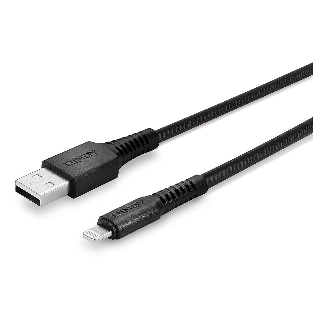LINDY Lightning Charging Cable - USB Type A Male To Lightning Male - Reinforced - 3m