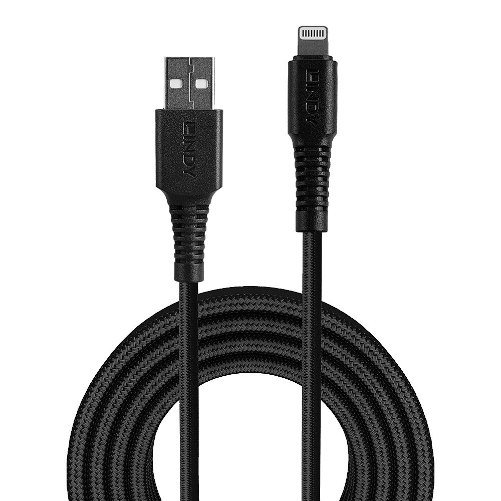 LINDY Lightning Charging Cable - USB Type A Male To Lightning Male - Reinforced - 3m