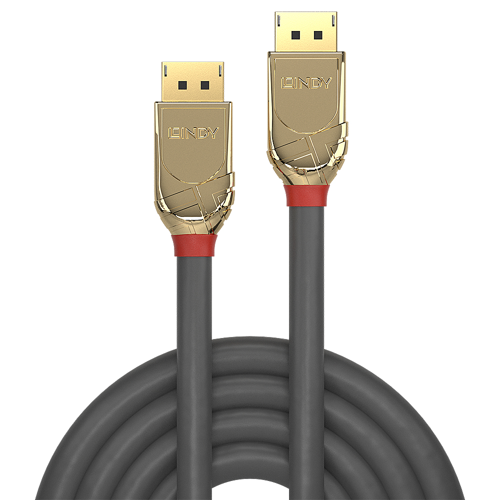 LINDY Cable - DisplayPort 1.4 Male To Male - Goldline - Grey - 50cm