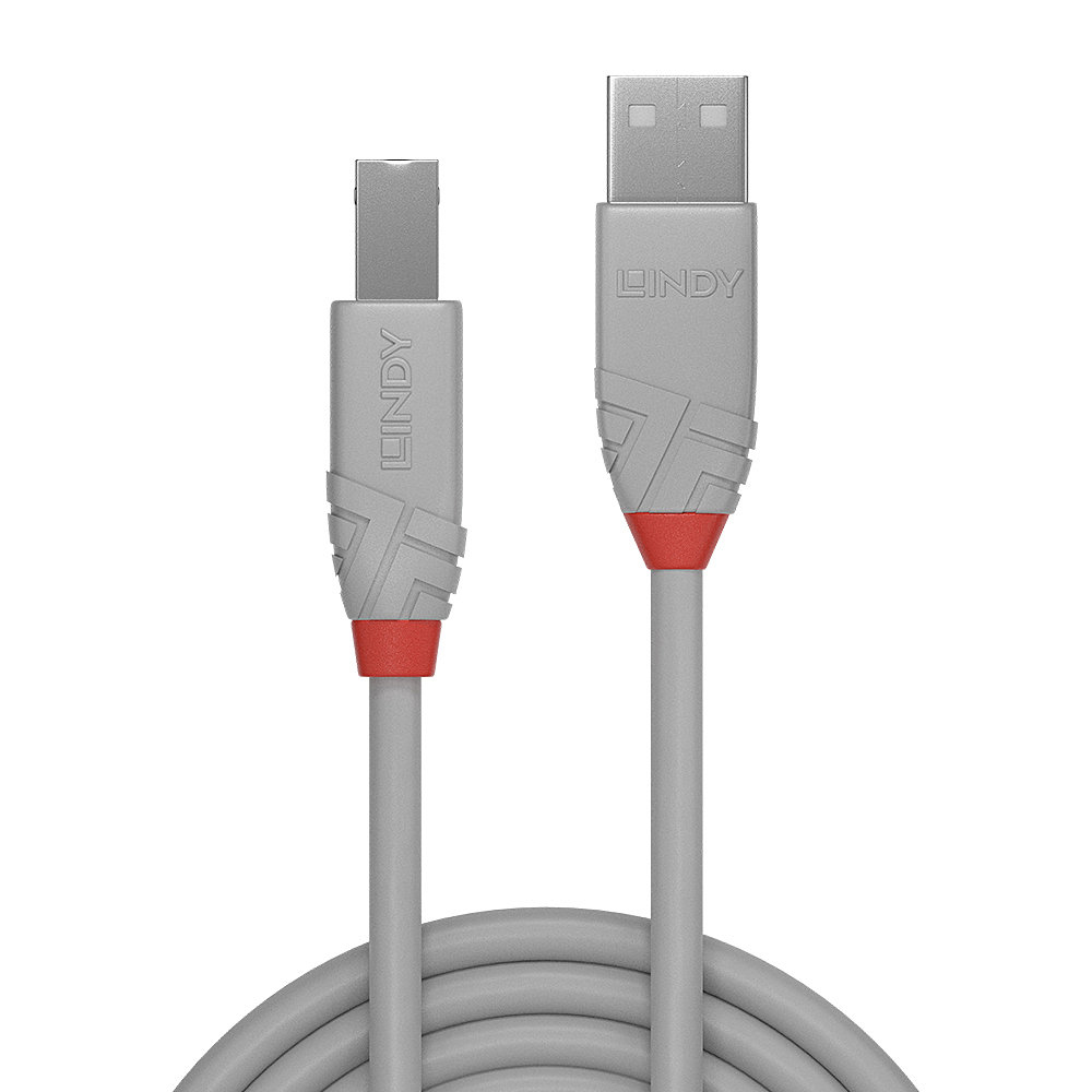 LINDY Cable - USB Type A Male To B Male - 3m - Anthraline - Grey