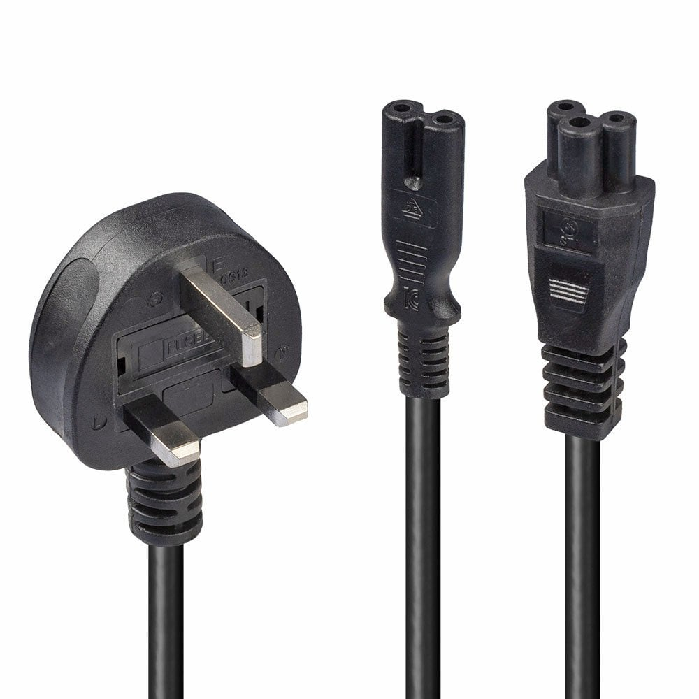 LINDY Extension Splitter Cable - 1 X Uk 3 Pin Plug To Iec C5 And Iec C7 - 2.5m - Black