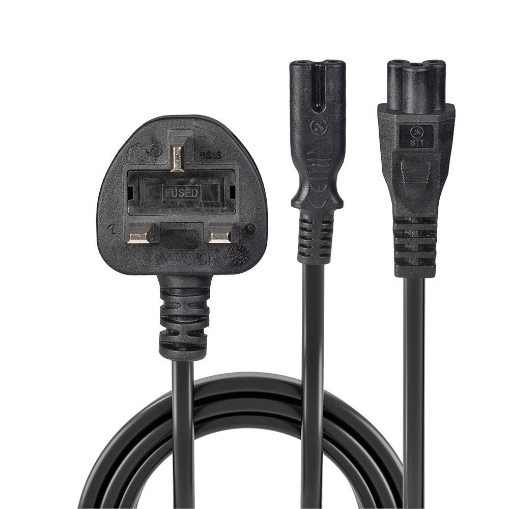 LINDY Extension Splitter Cable - 1 X Uk 3 Pin Plug To Iec C5 And Iec C7 - 2.5m - Black