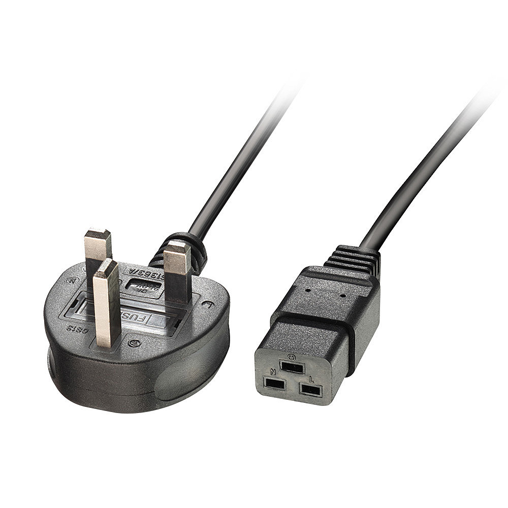 LINDY Extension Cable - Uk Mains Plug To Iec C19 - 2m - Black