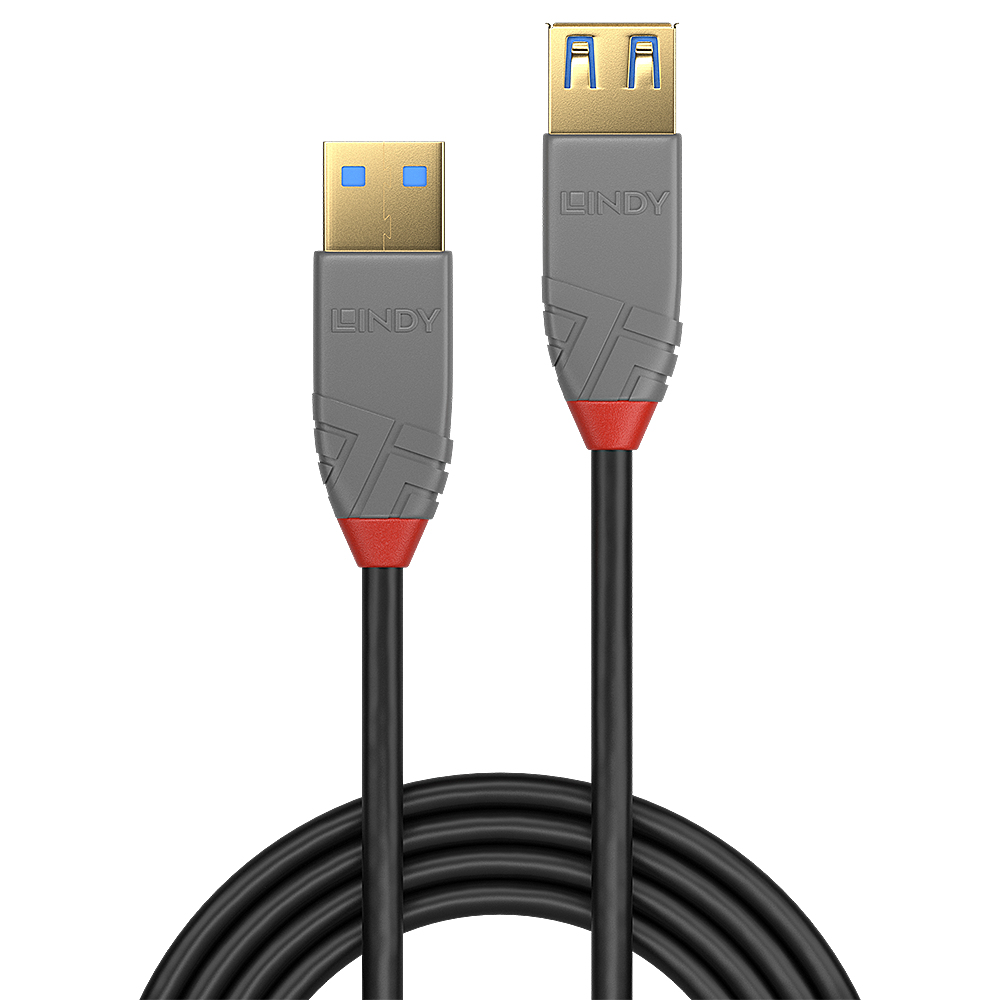 LINDY Extension Cable - USB Typea Male To A Female - Anthraline - Black - 50cm