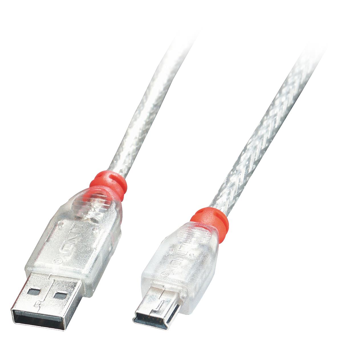 LINDY Cable - USB Type A Male To USB Mini-b Male - Transparent - 20cm