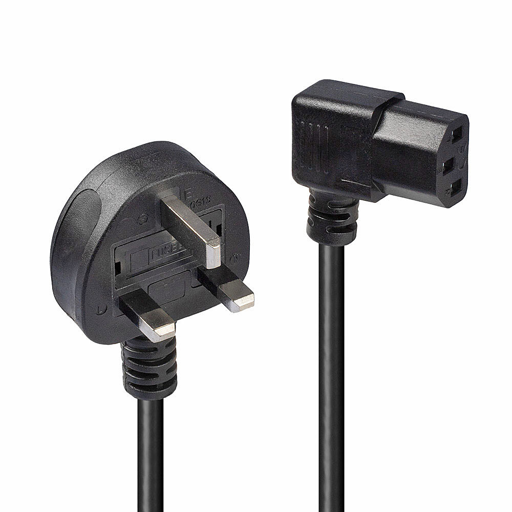LINDY Extension Cable - Uk 3 Pin Plug To Right Angled Iec C13 - Black - 1m