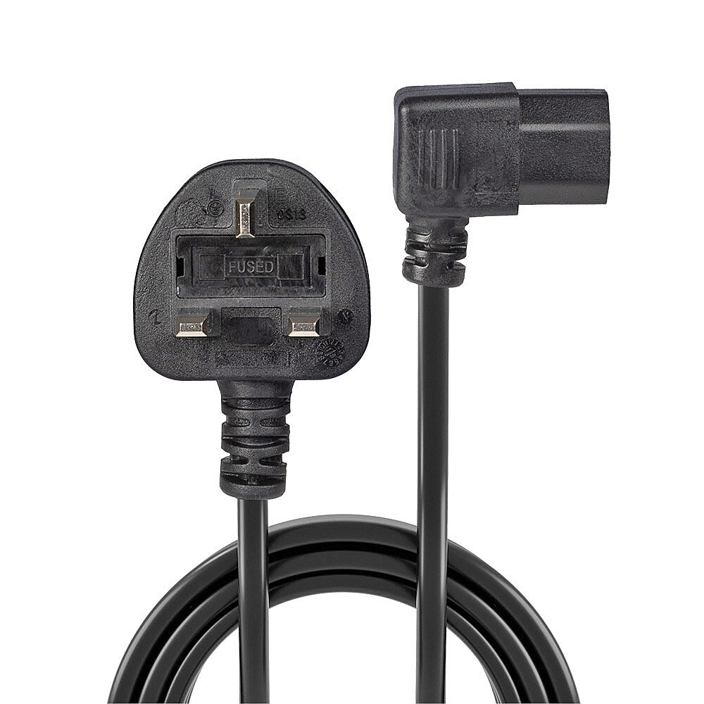 LINDY Extension Cable - Uk 3 Pin Plug To Right Angled Iec C13 - Black - 1m