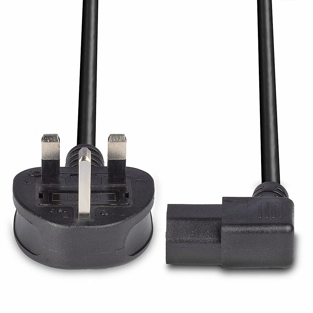 LINDY Extension Cable - Uk 3 Pin Plug To Right Angled Iec C13 - Black - 1m