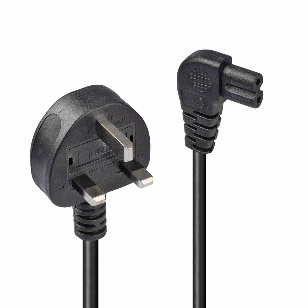 LINDY Extension Cable - Uk 3 Pin Plug To Right Angled Iec C7 - Black - 50cm