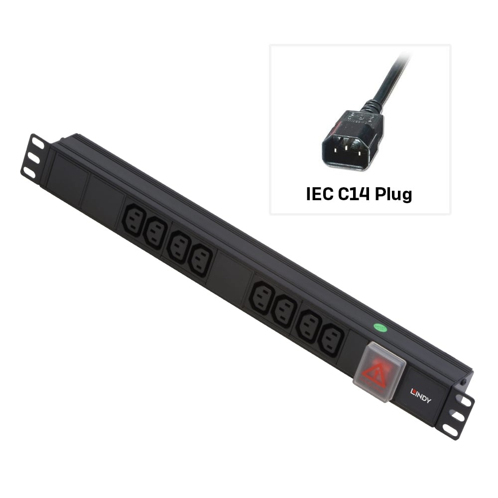 LINDY 1u 8 Way Iec Pdu Iec Plug To 8 X Iec Sockets