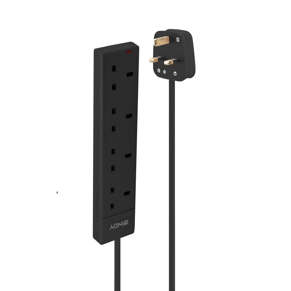 LINDY Mains 4 Way Gang Socket Black 2m
