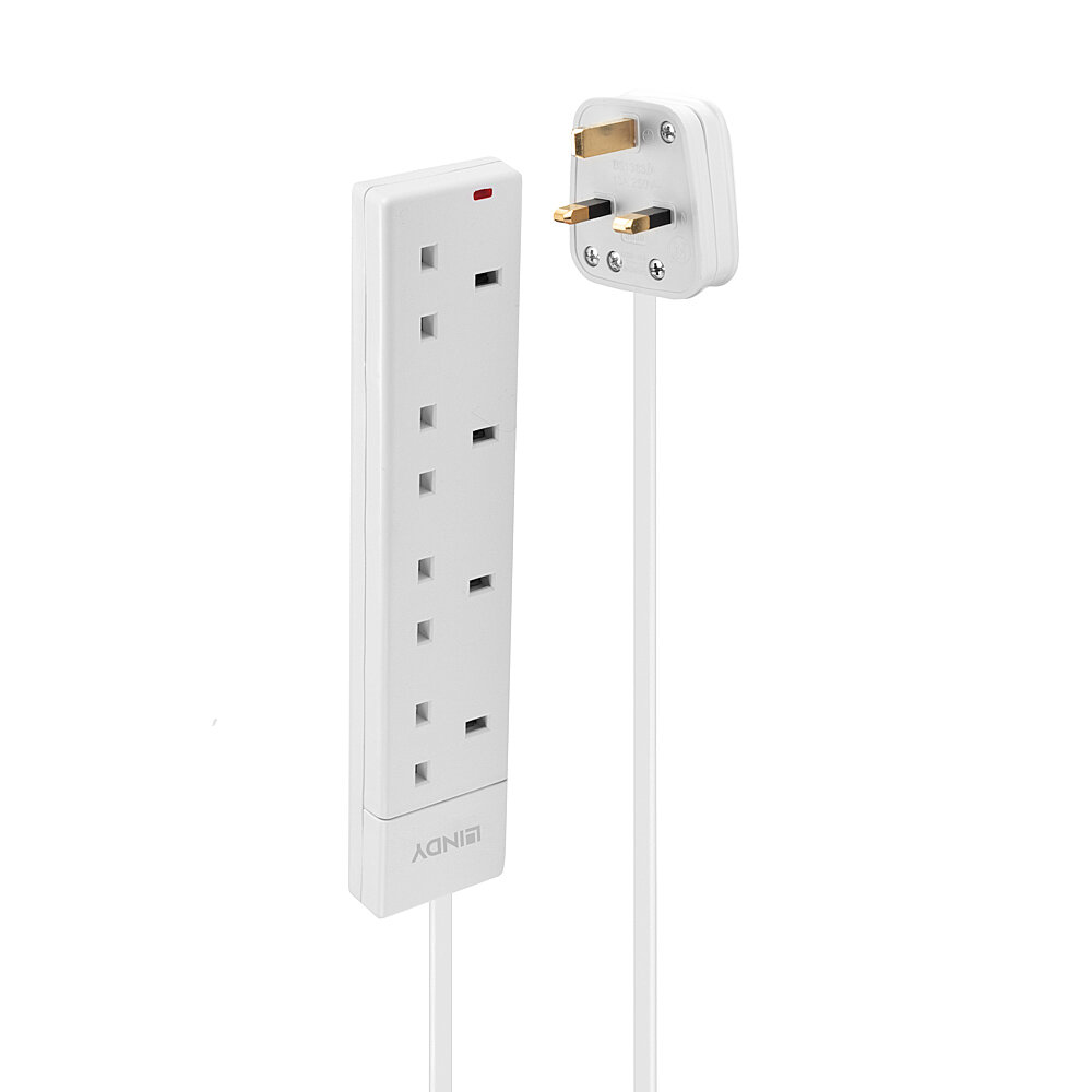 LINDY Mains 4 Way Gang Socket White 2m