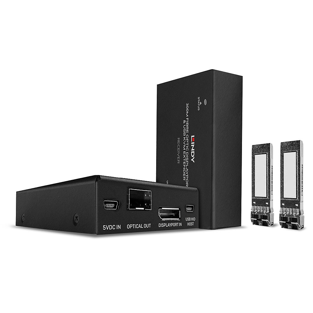 LINDY Cable Fibre Optic - DisplayPort 1.2 - Black - 300m With KVM Extender USB