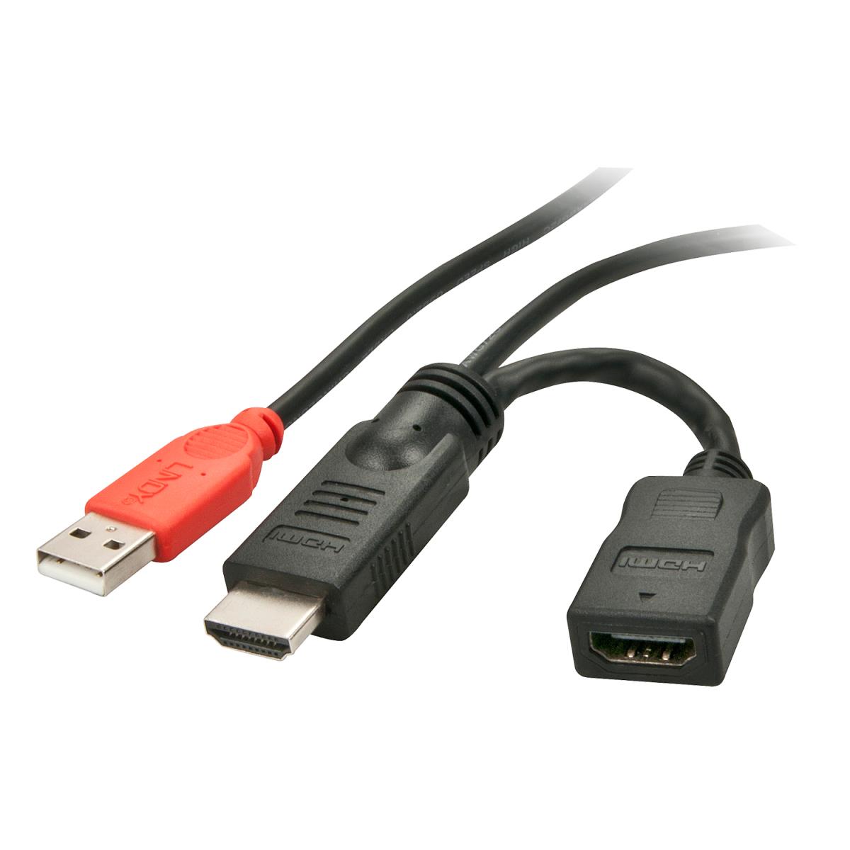 LINDY Power Feeder Adaptor - Hdmi 1.4 Male  - Hdmi 1.4 Female - Black - 0.15m With USB-a Plug