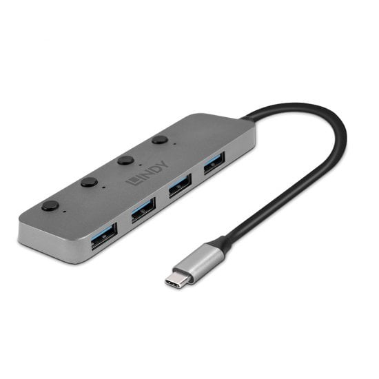 LINDY 4 Port USB 3.2 Type C Hub With On/off Switches