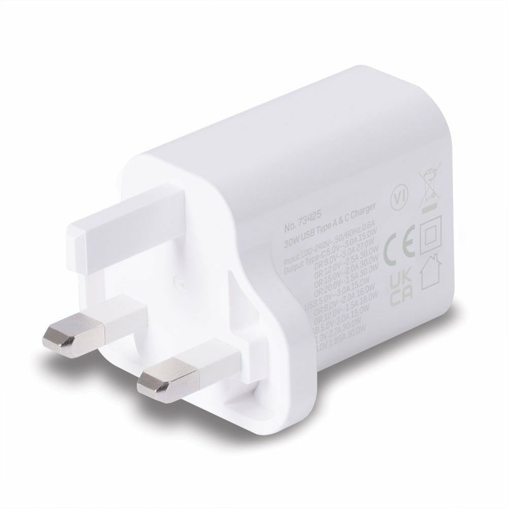 LINDY 30w USB Type A + C Charger Uk Plug