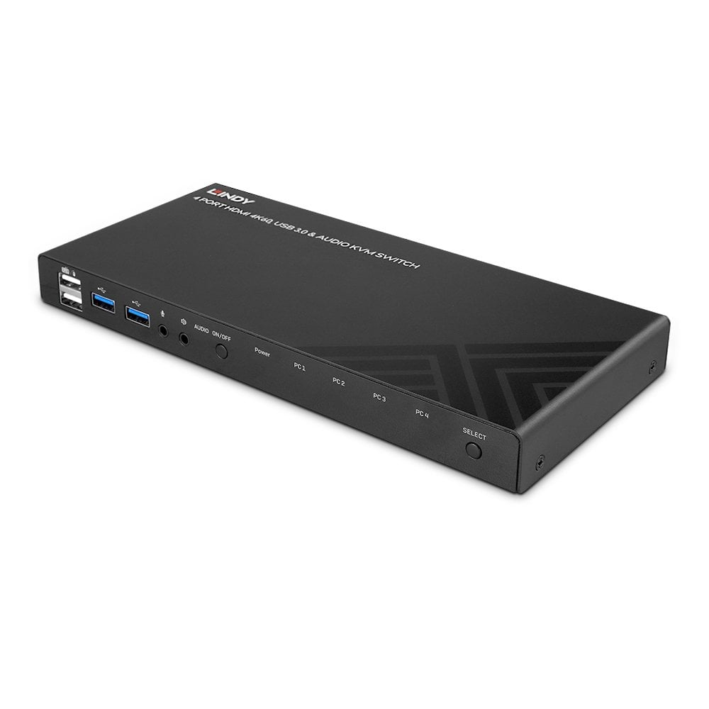 LINDY KVM Switch Hdmi 4k60 USB 3.0 Audio 4 Port