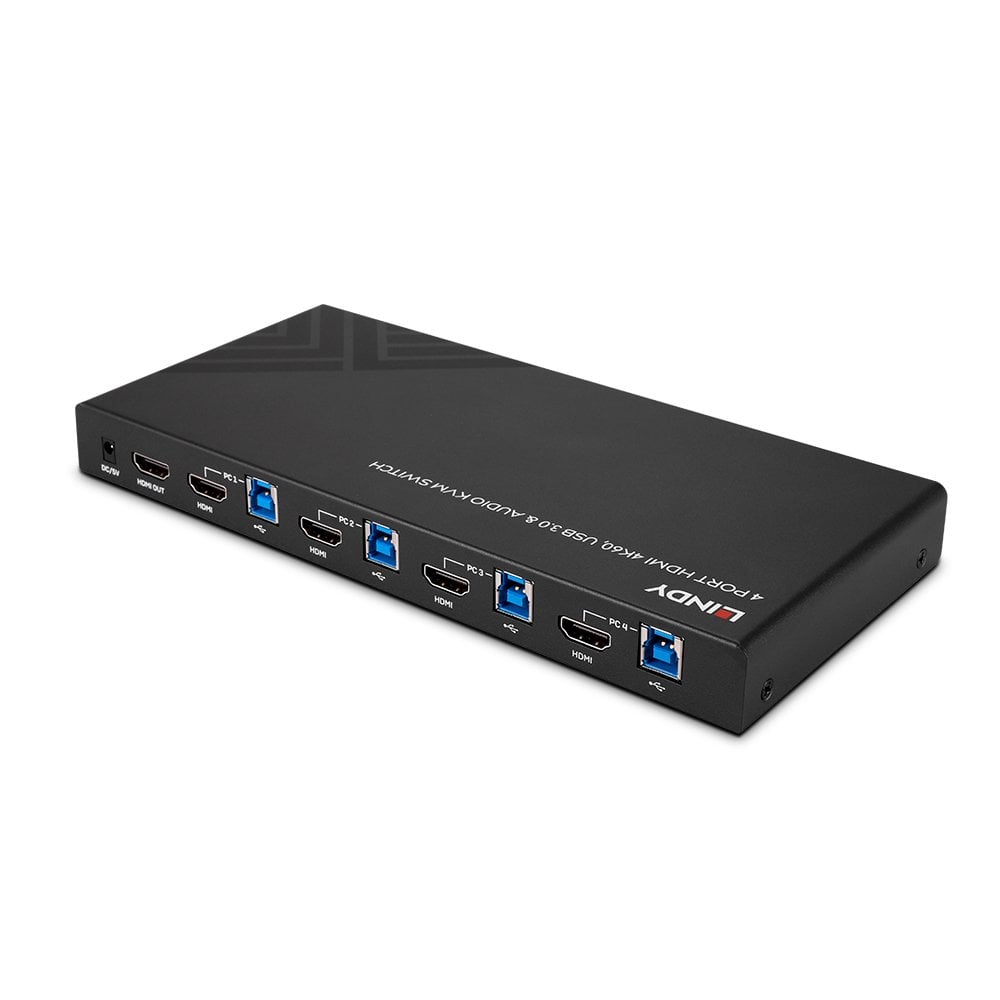 LINDY KVM Switch Hdmi 4k60 USB 3.0 Audio 4 Port