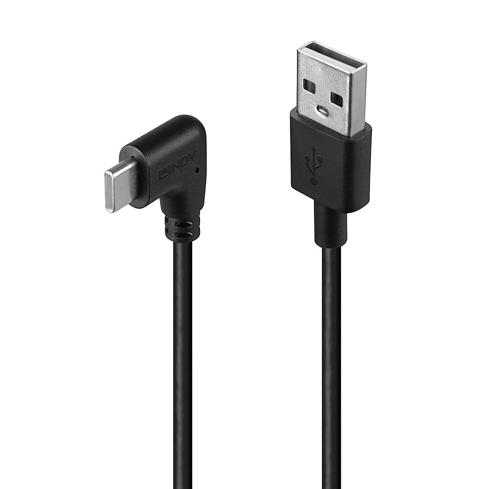 LINDY Cable - USB-a - USB-c - 1m - 90 Degree Right Angle Black