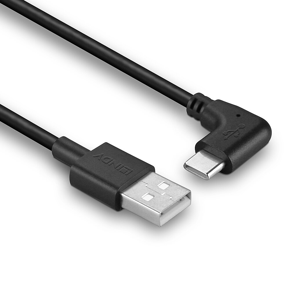 LINDY Cable - USB-a - USB-c - 1m - 90 Degree Right Angle Black