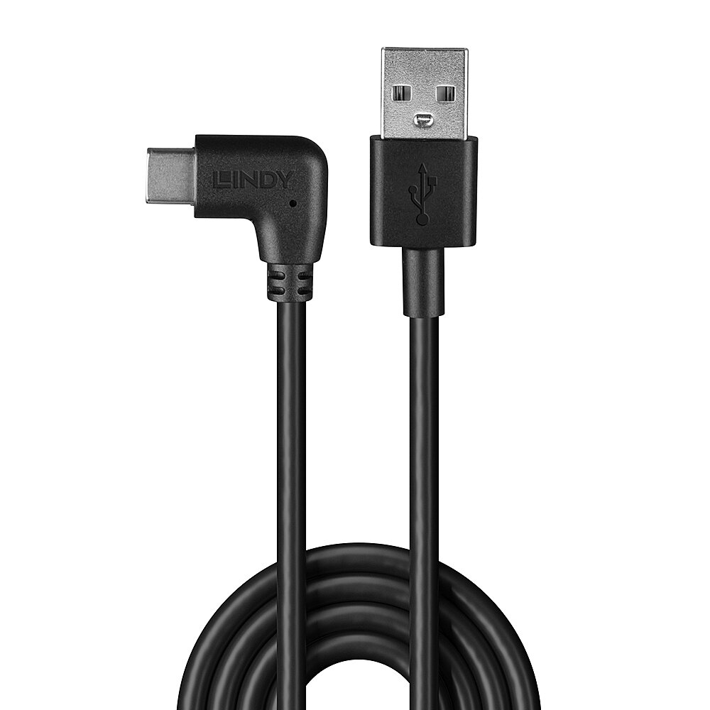LINDY Cable - USB-a - USB-c - 1m - 90 Degree Right Angle Black