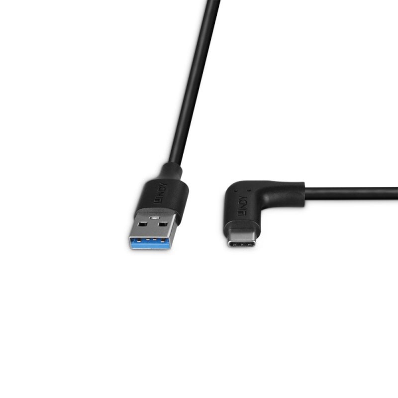 LINDY Cable - USB-a Male - USB-c  Male - 1m - 90 Degree Right Angle 10gbps Black