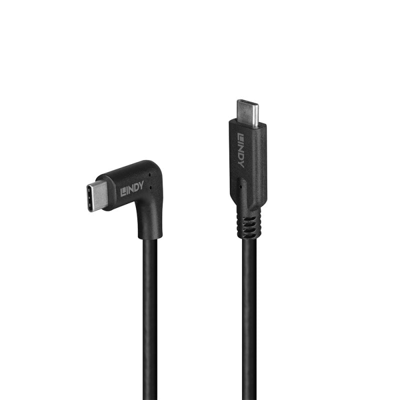 LINDY Cable - USB-c Male - USB-c  Male - 1m - 90 Degree Right Angle 10gbps Black