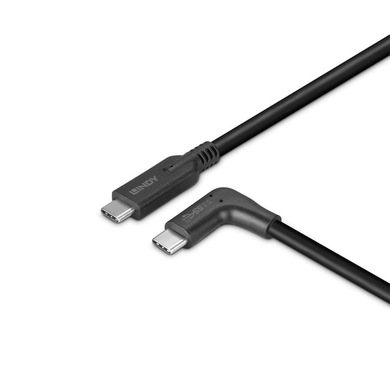 LINDY Cable - USB-c Male - USB-c  Male - 1m - 90 Degree Right Angle 10gbps Black