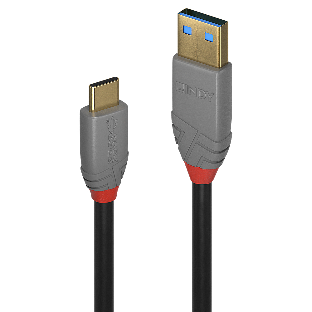 LINDY Cable USB 3.2 - USB-a Male - USB-c  Male - 2m - Anthraline With Power Delivery