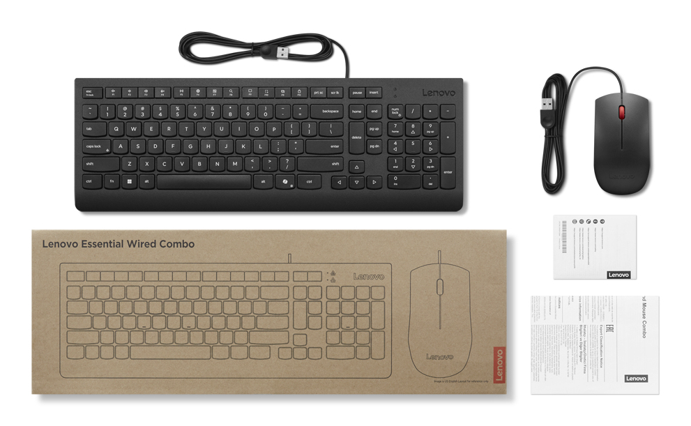 LENOVO Essential Wired Combo Black - Qwerty US with Euro symbol