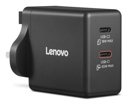 LENOVO Dual USB-C 65W GaN Charger Black - UK