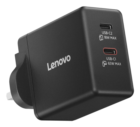 LENOVO Dual USB-C 65W GaN Charger Black - UK