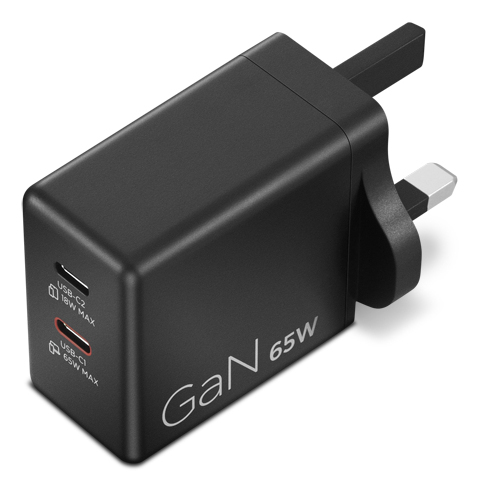 LENOVO Dual USB-C 65W GaN Charger Black - UK
