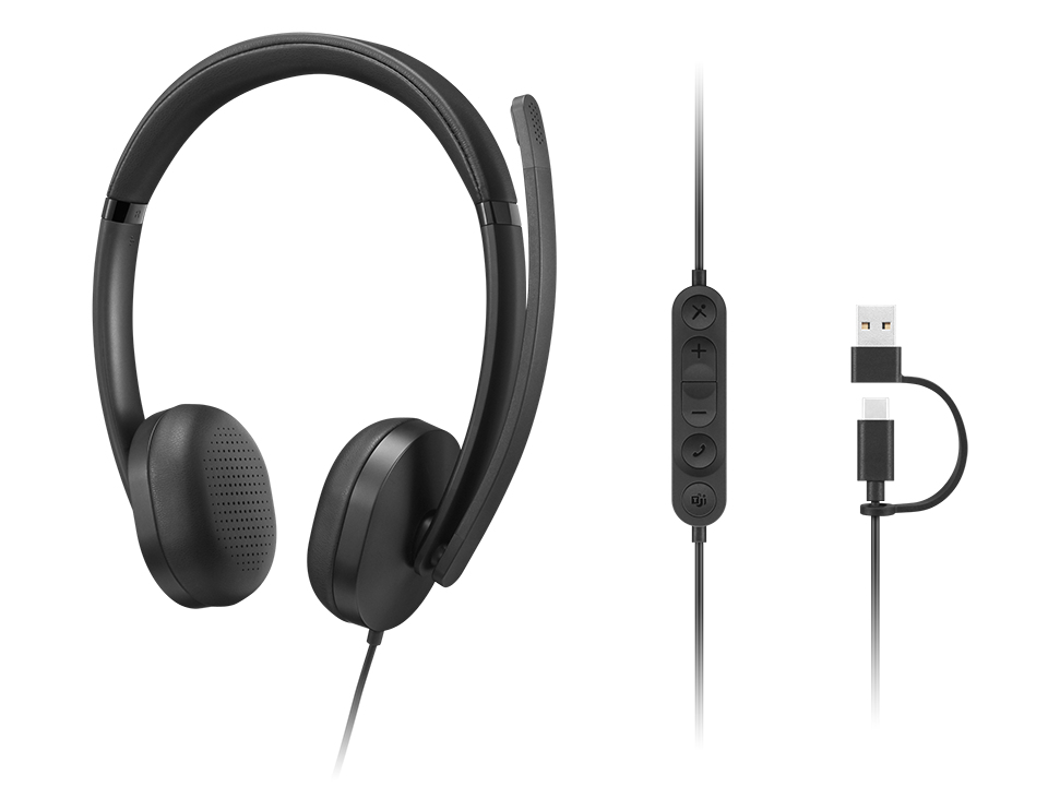 LENOVO Wired VoIP Headset 5000 - Stereo - USB-C/A - Black