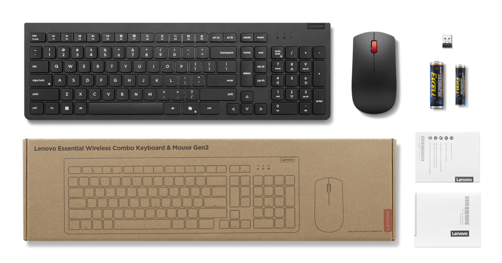 LENOVO Essential Wireless Combo Keyboard & Mouse Gen2 Black - Copilot Key - Qwertzu German